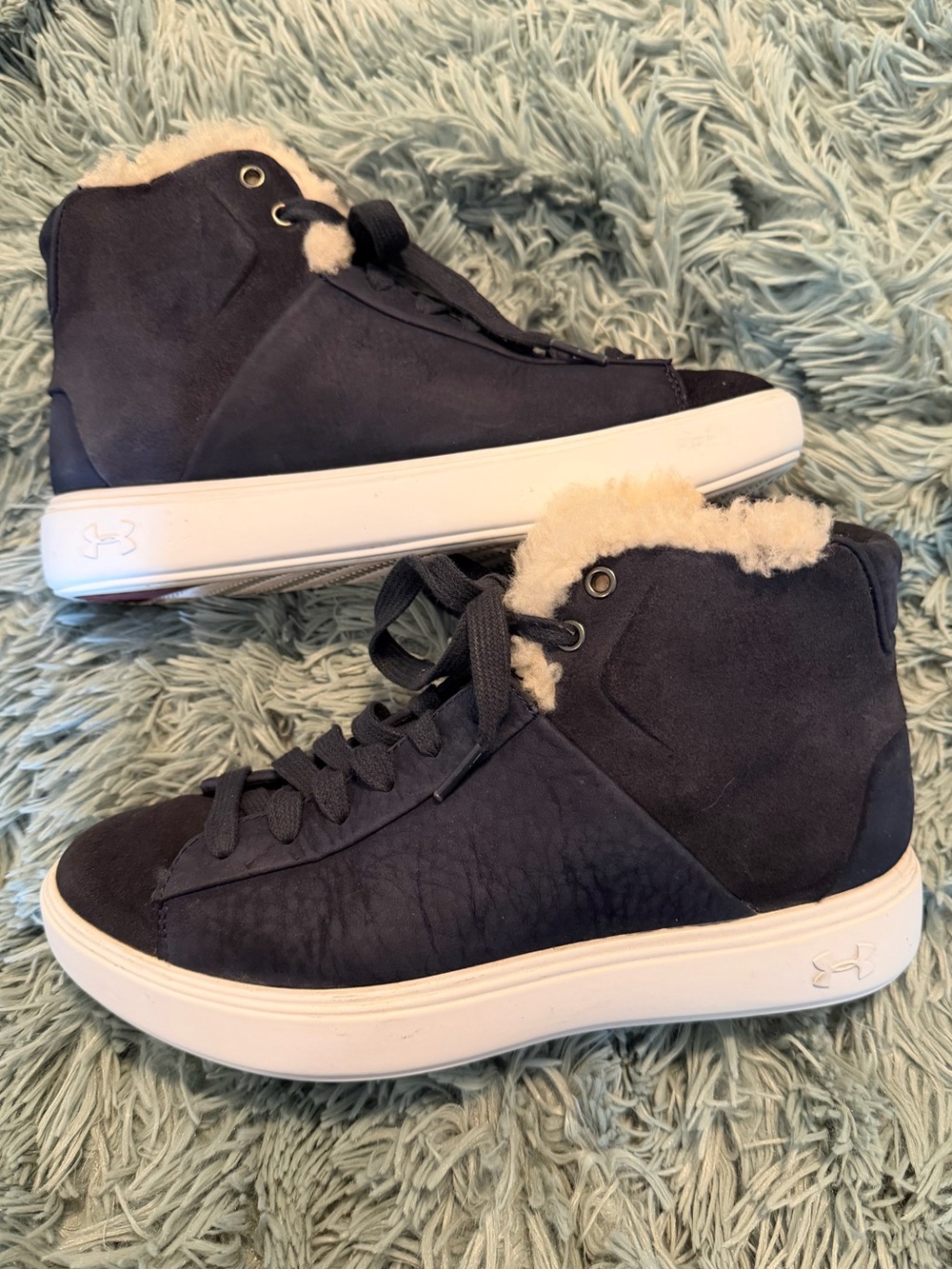 UNDER ARMOUR UAS Capeside Shearling Lined Navy High Top Sneakers Sz 8.5